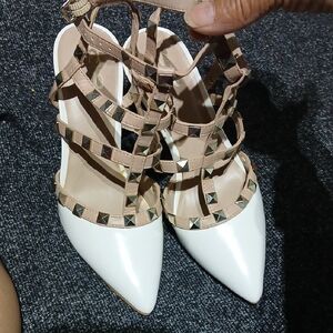 Mix No. 6 White and Tan Studded Heels